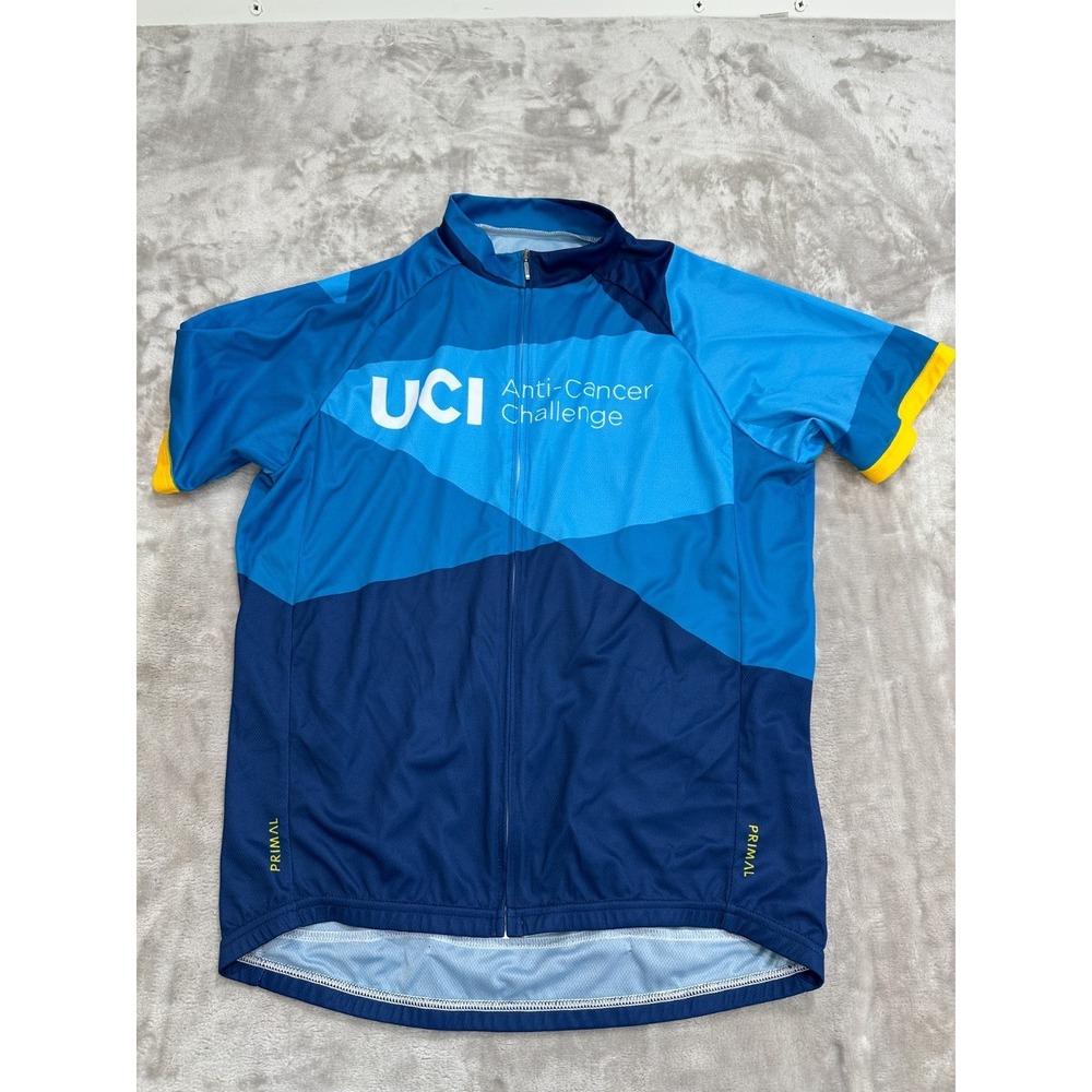Primal Cycling Jersey Mens Size Large Blue Short Sleeve Full Zip Front EUC